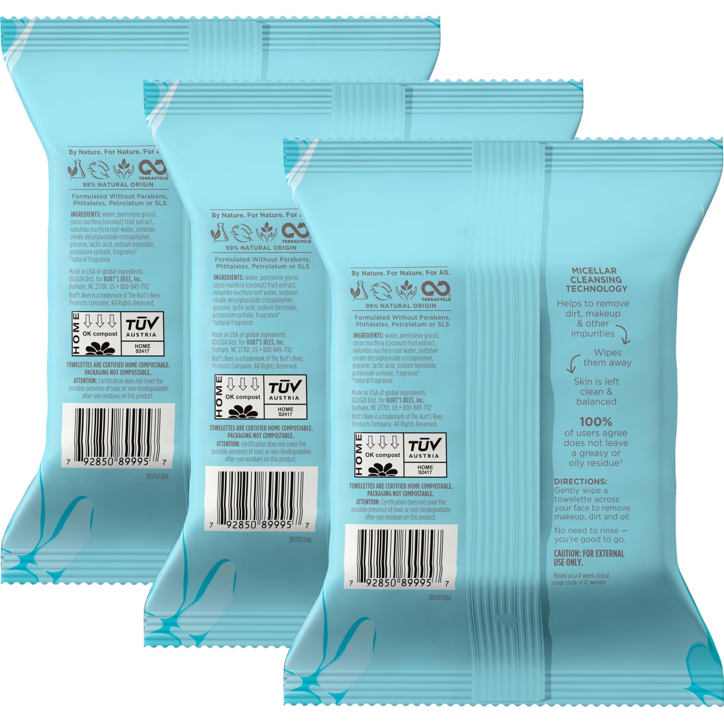 Face Wipes, Burt's Bees Facial Cleansing, Makeup Remover Towelettes, 3 in 1 Hydrating Micellar Cleanser with Coconut & Lotus Water, (Packaging May Beauty and Personal Care Burt's Bees