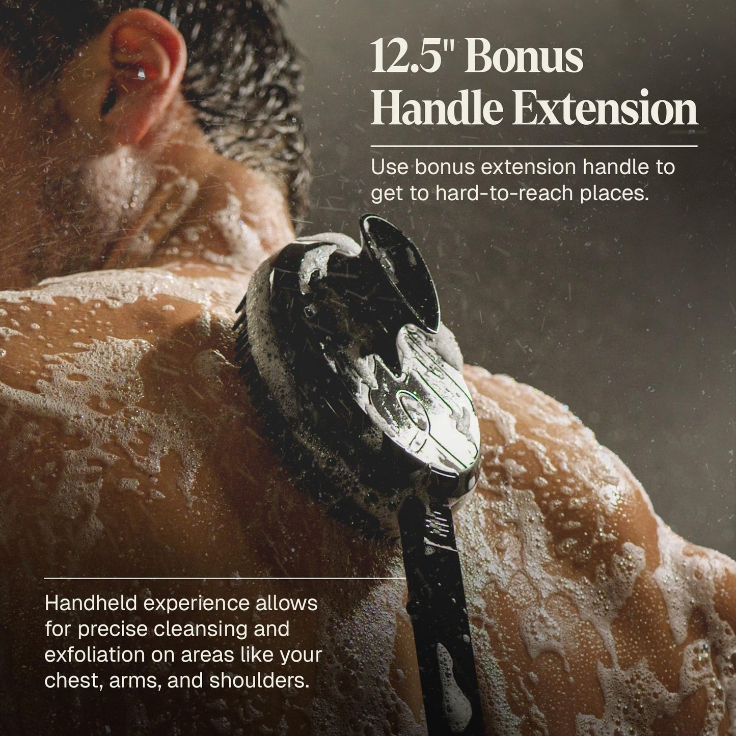 Black Wolf Silicone Body Scrubber & Exfoliator - Vibrating Loofah Shower Scrubber Brush with Handle Extension for Back - Deep Cleaning & Exfoliating