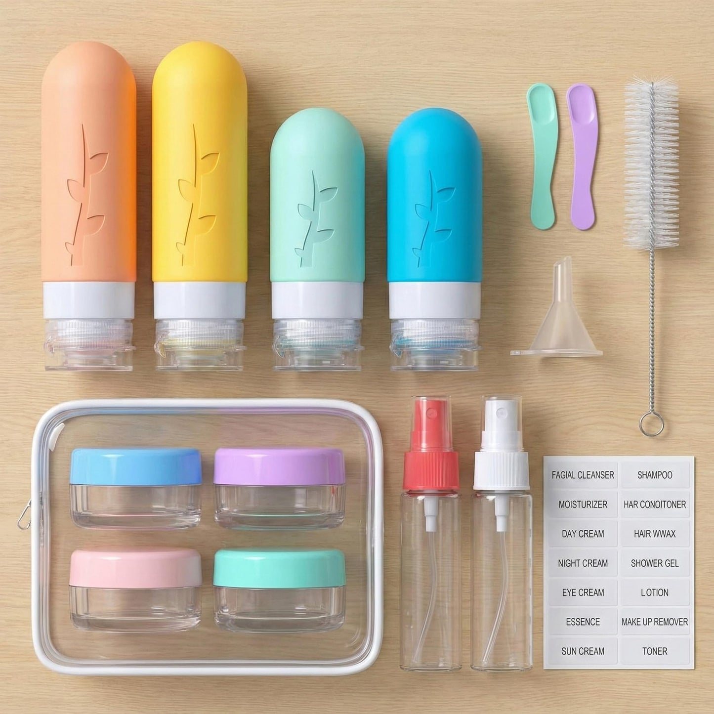 DEPOZA 16 Pack Travel Bottles Set - TSA Approved Leak Proof Silicone Squeezable Containers for Toiletries, Conditioner, Shampoo, Lotion & Body Wash