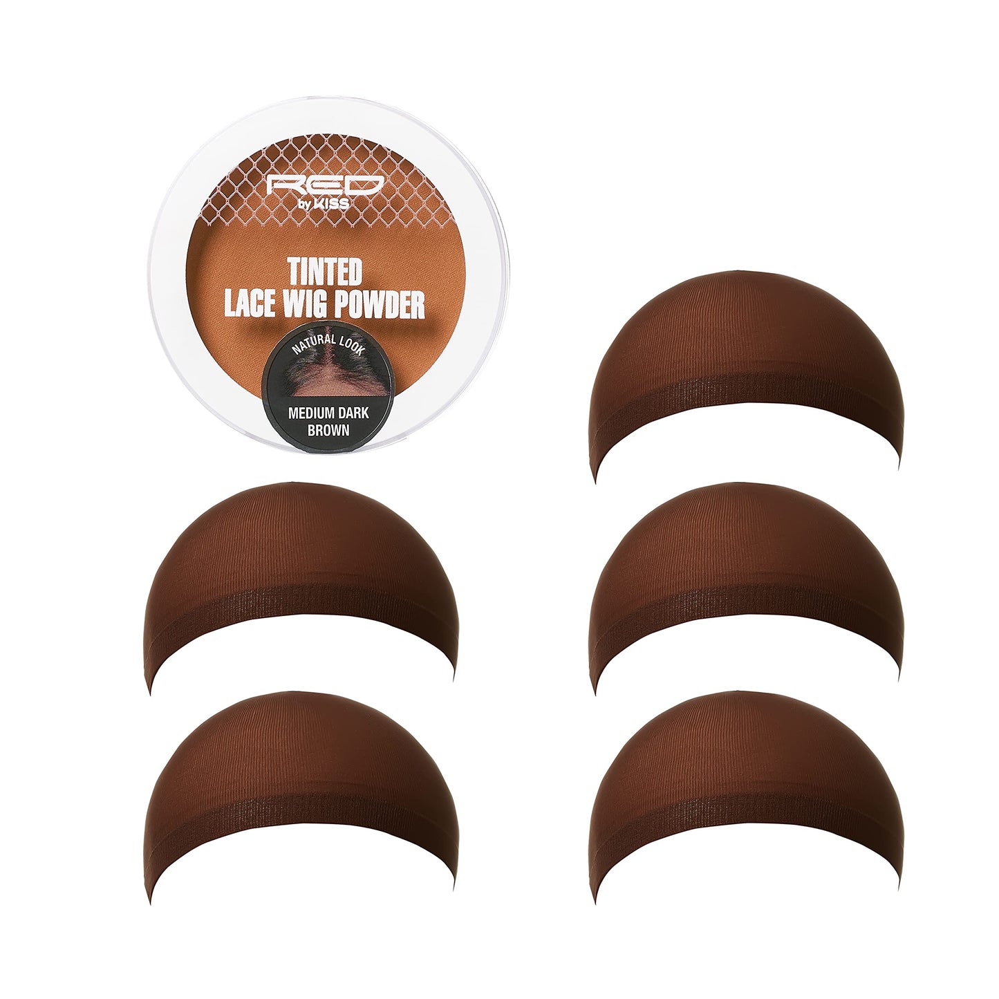 Red by Kiss Stocking Wig Cap 5 PCS (Dark Brown) with Lace Wig Powder Tinted (Medium Dark Brown)