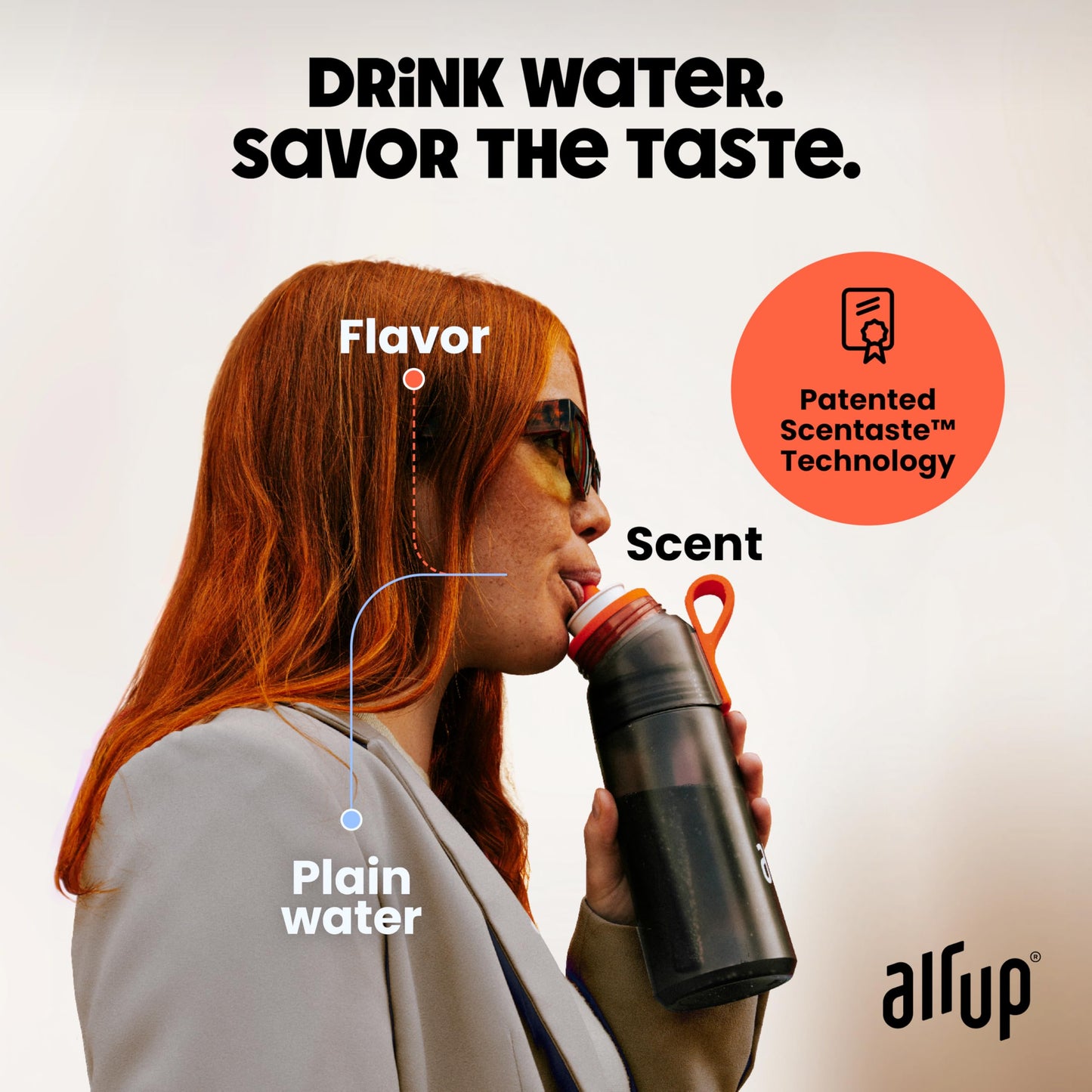 air up® water bottle (22oz) for school, sports, gym | includes 5 scent pods & straw | flavored bottle in grey - also for kids, boys, girls | no…