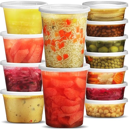 JoyServe Deli Food Containers with Lids - (24 Pack) 8 Sets of Each Size - 8 Oz - Cup / 16 Oz - Pint / 32 Oz - Quart Sizes Food Storage Takeout Meal…