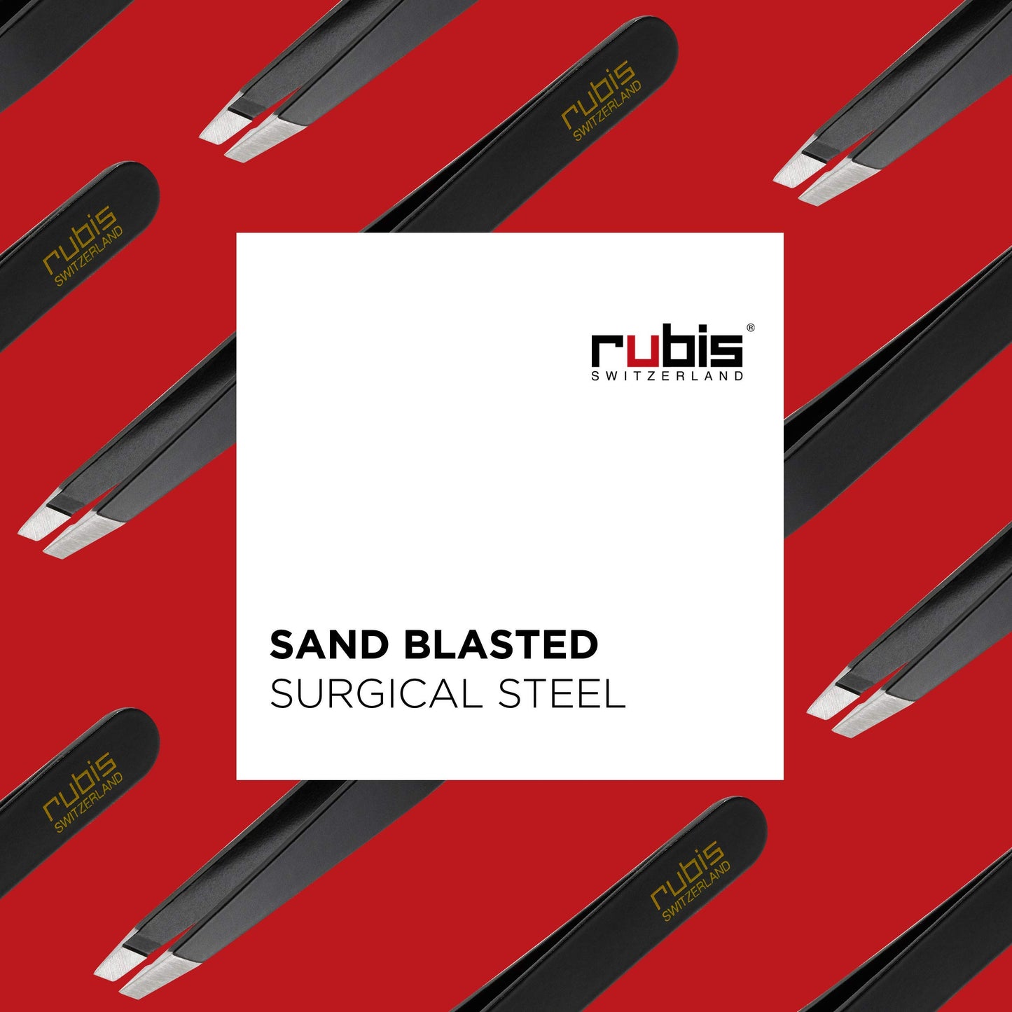 Rubis Classic Stainless Steel Slanted Tweezers for Precise Eyebrows and Hair Removal, 1K104, Made in Switzerland, Black