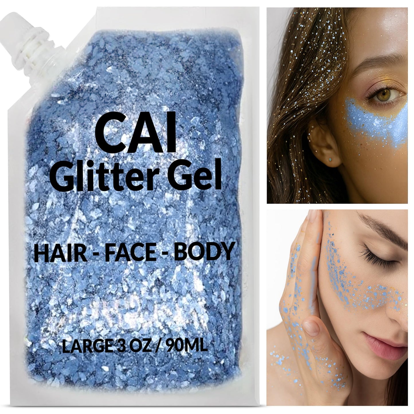 Face, Body & Hair Glitter Gel - Halloween Glitter for Kids and Women - 3 Oz Cosmetic-Grade Gel w/Moon & Stars for Festivals & Halloween Party, Easy