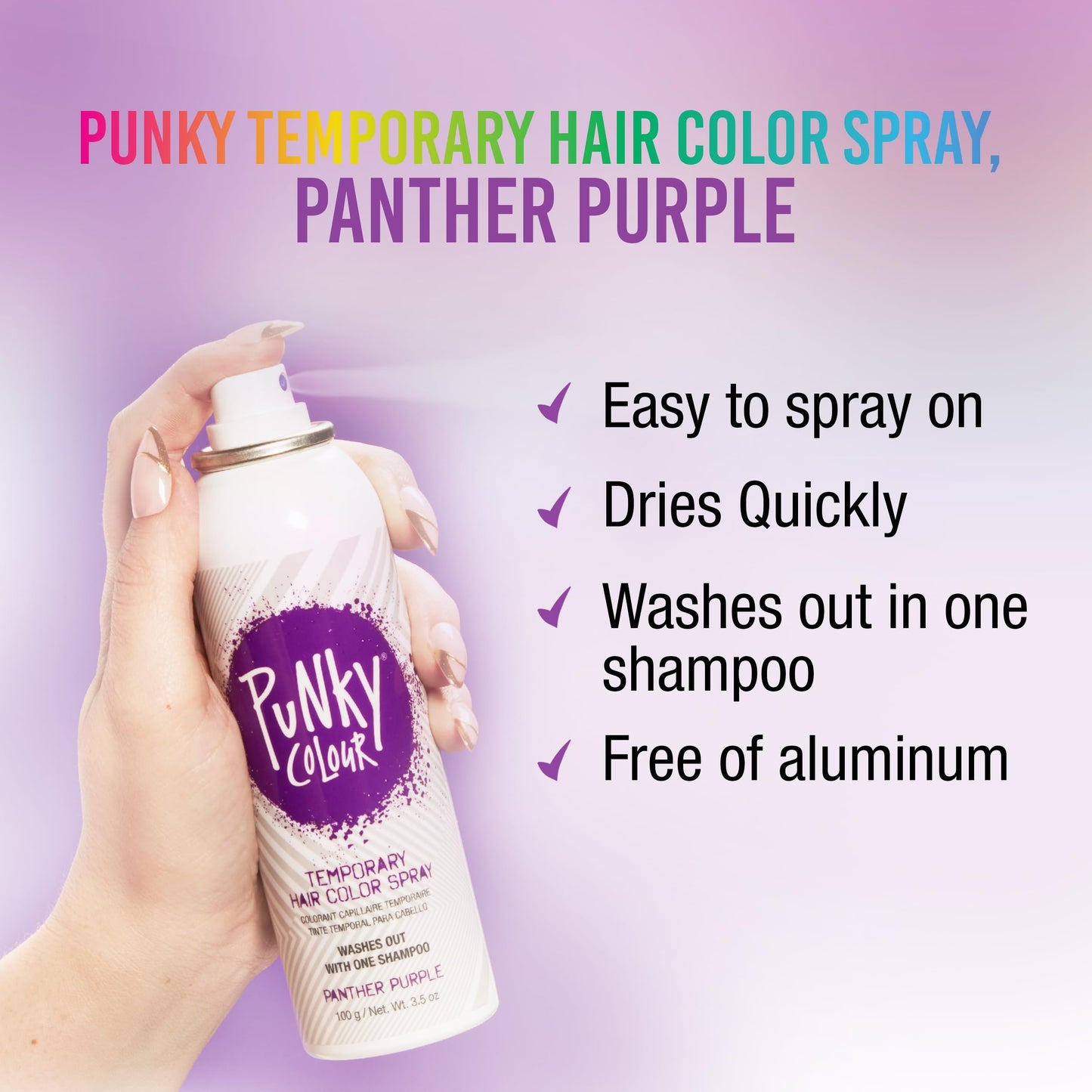 Punky Temporary Hair Color Spray-On, Panther Purple, Non-Damaging Instant Hair Dye, No Bleaching Needed, Non-Sticky, Washable and Leaves No Residue