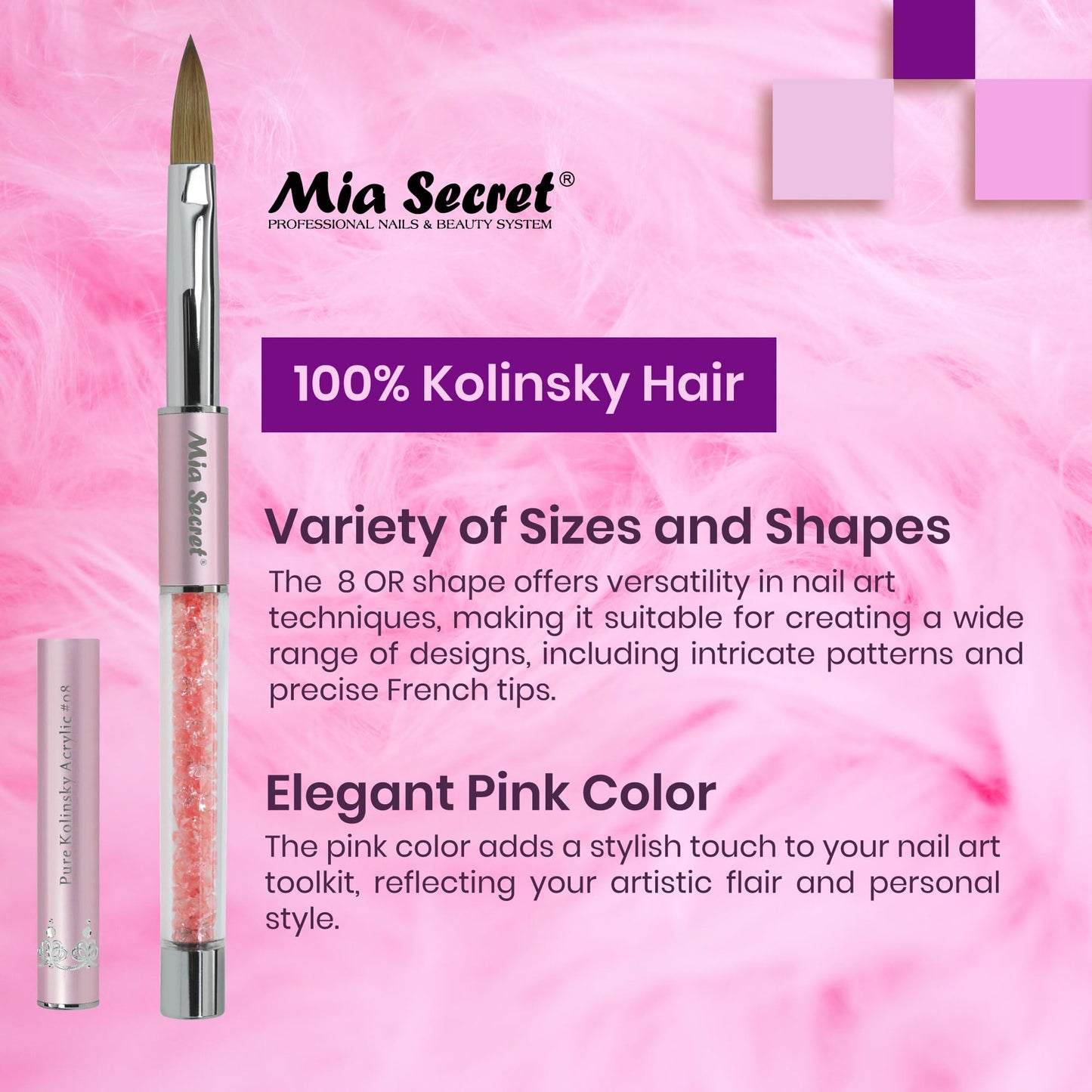 Mia Secret PREMIER NAIL BRUSHES 100% Kolinsky Hair MADE IN USA Prenium Nail Art Brushes (Pink, 8 OR) Beauty & Personal Care Mia Secret
