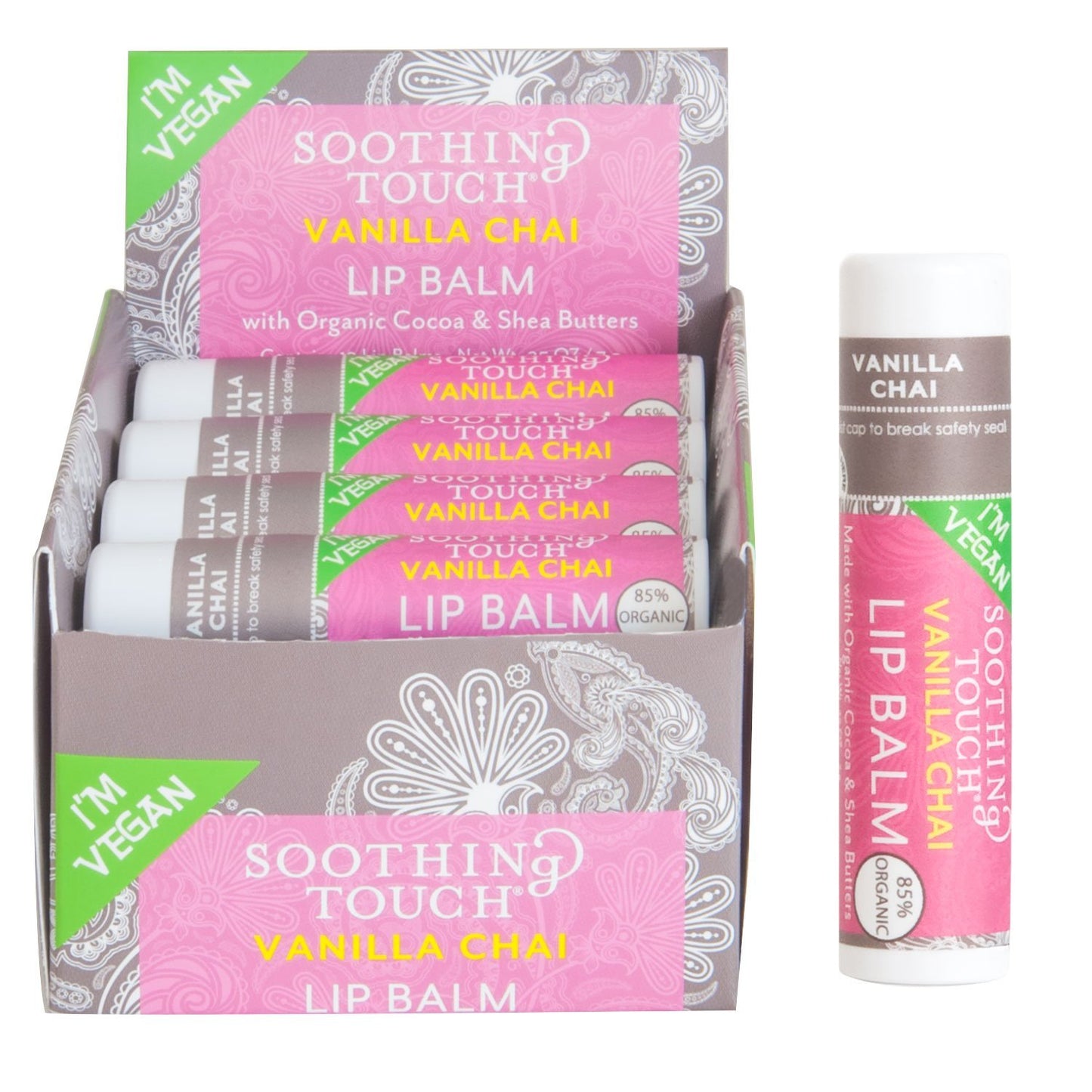 Soothing Touch Vanilla Chai Vegan Lip Balm, .25 oz (85% Organic) (Case of 12) Beauty and Personal Care Soothing Touch