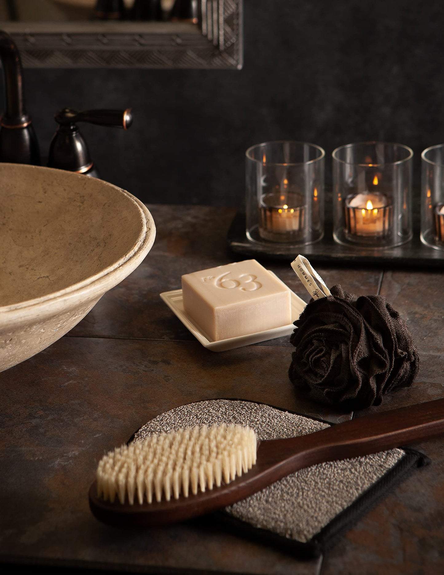 Urbana Spa Prive Men's Bamboo Charcoal Collection, Shower Pouf, Brown (6338) Beauty and Personal Care Urbana