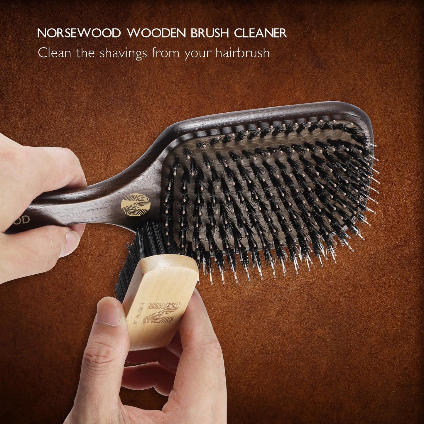 Norsewood Boar Bristle Hair Brush Set, Soft Bristle Detangler for Long, Short, Thin, Curly, Straight, or Wavy,Hairbrush for Enhancing Shine,Great