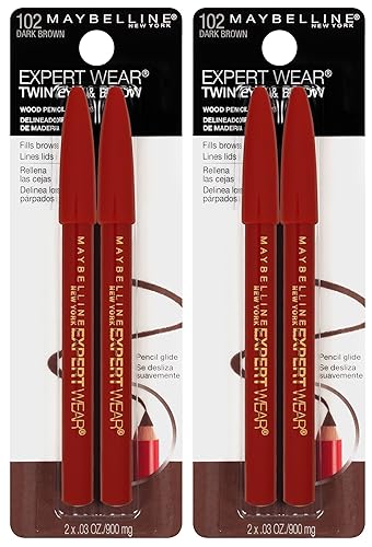 Maybelline New York Expert Wear Twin Brow & Eye Pencils Makeup, Dark Brown, , 2 Count (Pack of 2)