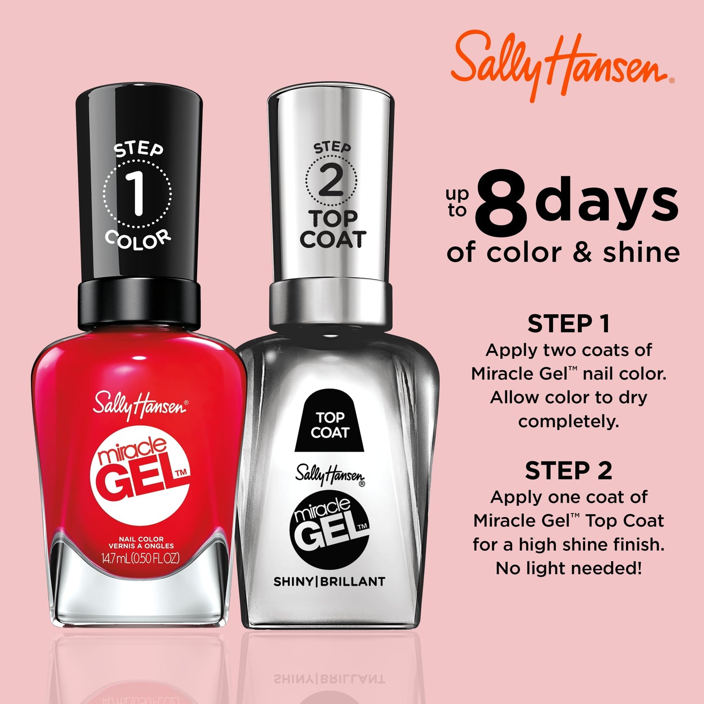 Sally Hansen Miracle Gel Salon Quality Nail Polish | Gel-Like Formula, Two-Step System, No UV Light Needed, Long Lasting | Opaque, Glossy | 439 Red Beauty & Personal Care Sally Hansen