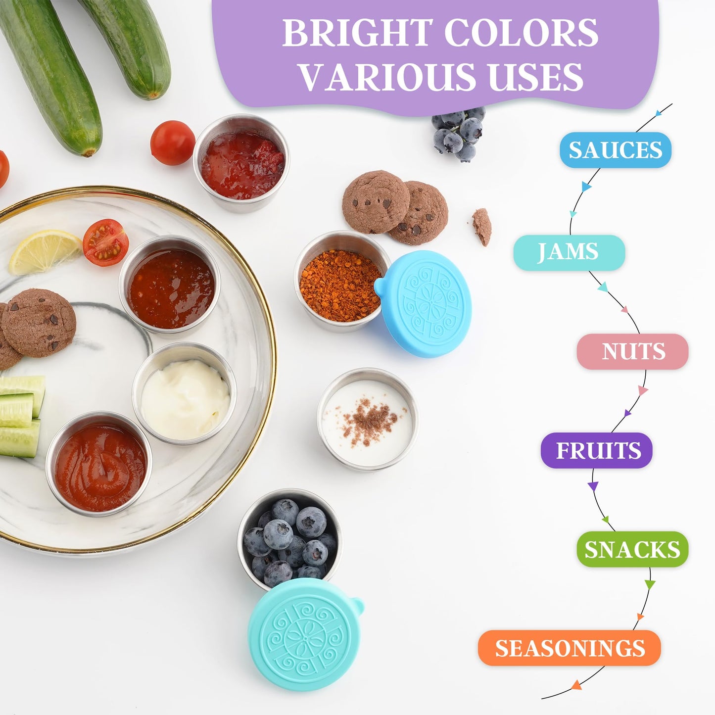 6-Pack 1.6oz Salad Dressing Containers with Lids, Leakproof Reusable Stainless Steel for Lunch Boxes, Sauces, Picnics, Travel & Kitchen Storage