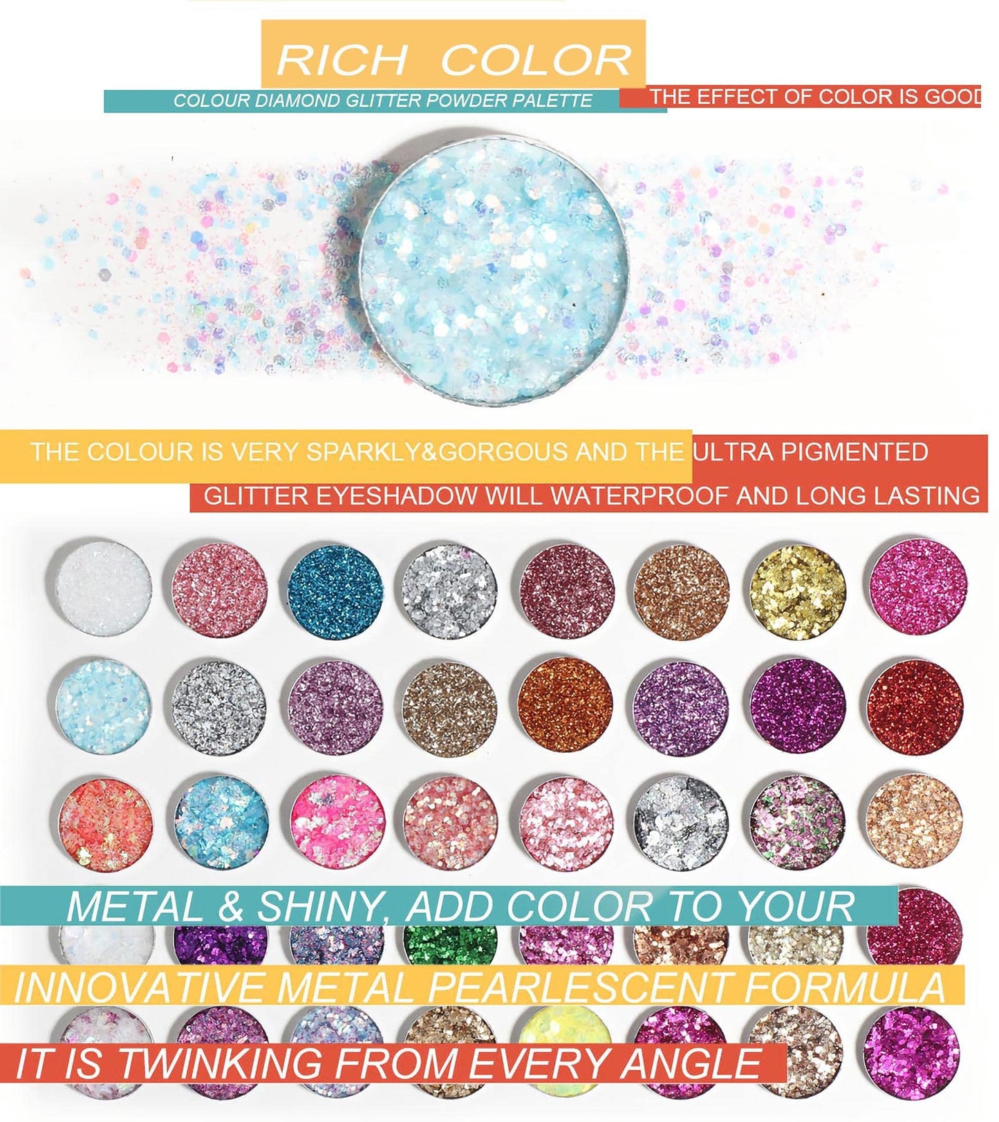 SUMEITANG 40 Colors Glitter Gel Set - No Glue Needed for Hair Face Body Glitter for Halloween, Carnival, Cosplay | Multi-Purpose Paint Glitter
