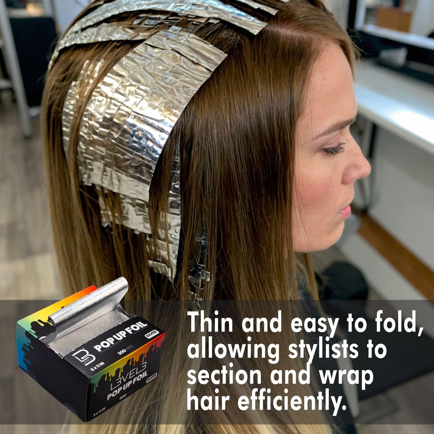 Level 3 Pop Up Foil - Effortless Hair Coloring - Secure Grip - 5" x 10.75" - 500 Aluminum Sheets