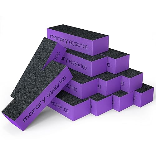 Morary 12-Pack Nail Buffers for Acrylic Nails, 60/60/100 Grit, 3 Sided (Purple Black)