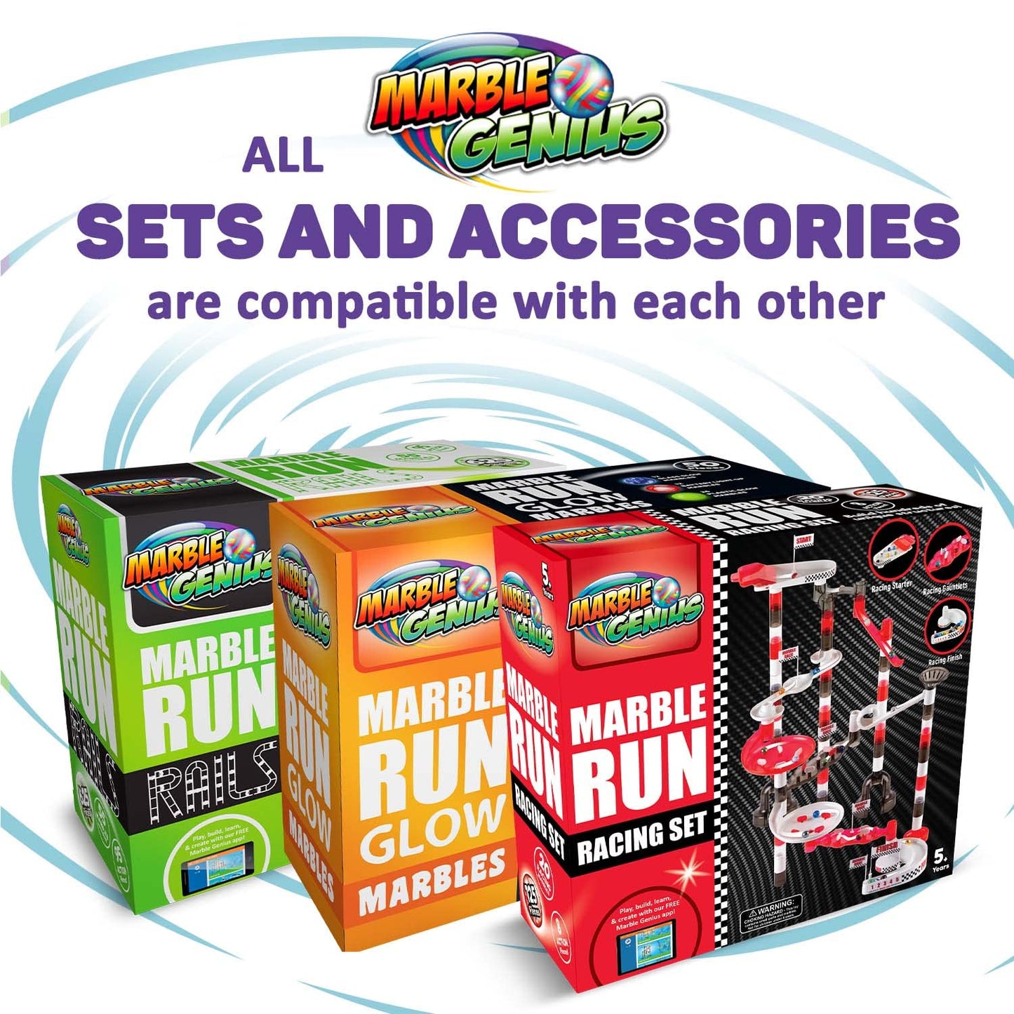 Marble Genius Marble Rails Extreme 625pcs Set – STEM Marble Run with 55 Marbles, Rails & Bases, Full-Color Instructions for Kids 8+