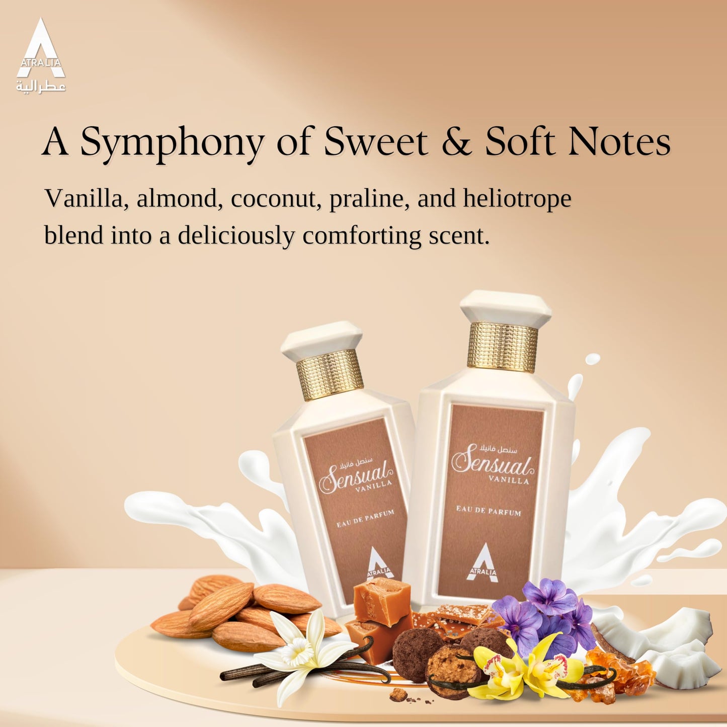 Atralia Sensual Vanilla Eau De Parfum 100Ml 3.40z - Original Fragrance Made in France - With Notes of Almond, Coconut adn Vanilla - Twist of Vanilla