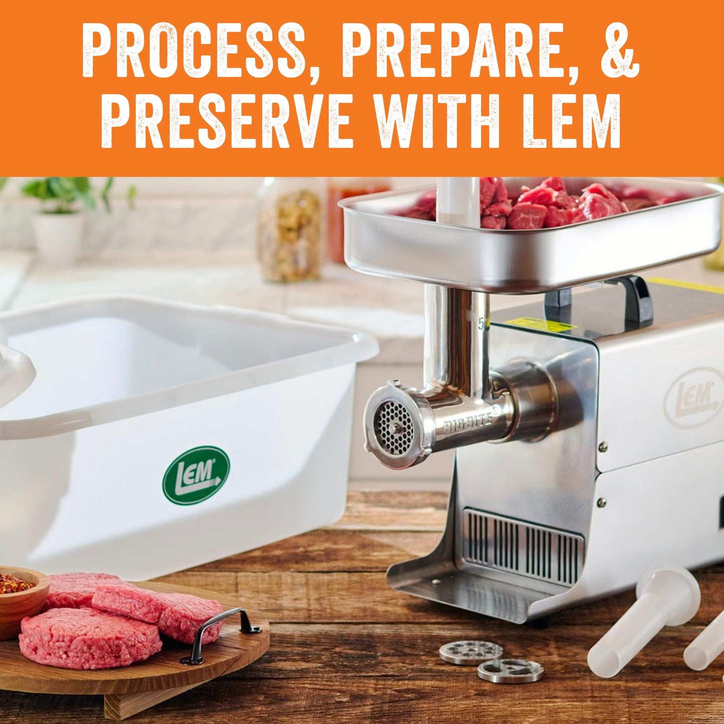 LEM Products Heavy Duty Meat Lug, Large Plastic Storage Containers for Meal Prep, High-Density Polyethylene (HDPE), White, 5-Pack