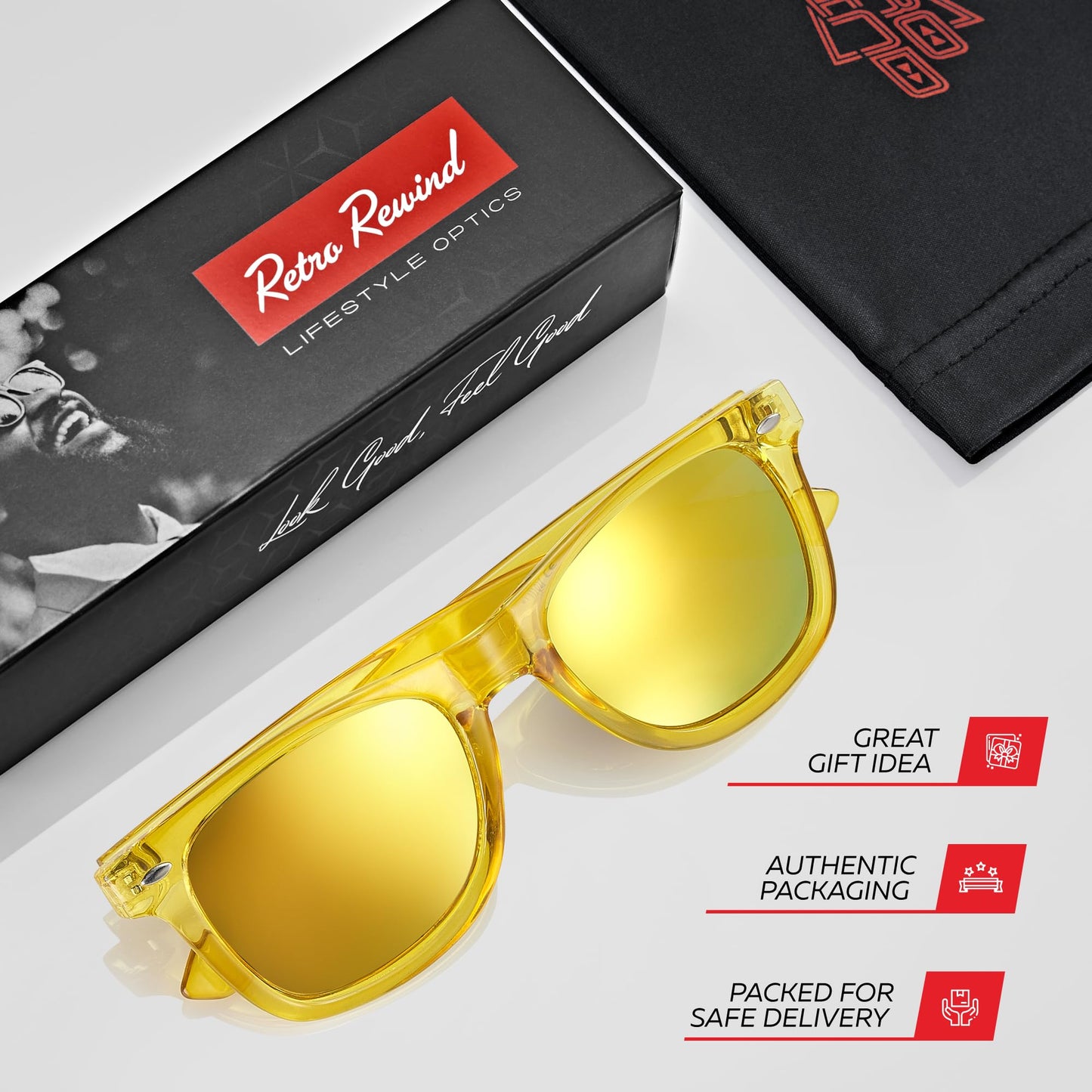 Retro Rewind Translucent Frame Colorful Neon 80s Sunglasses for Men Women - Reflective Mirrored Lens