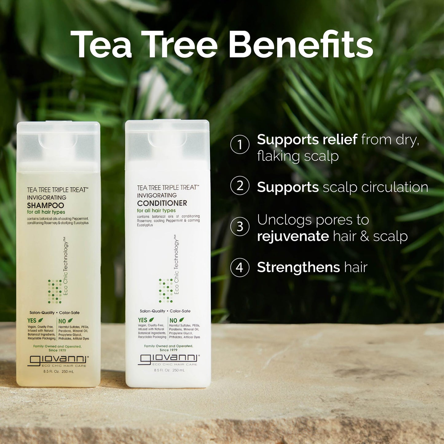 GIOVANNI Tea Tree Triple Threat Invigorating Shampoo & Conditioner Set - Cooling Peppermint, Eucalyptus, Rosemary, Helps Dry Flaking Scalp, Paraben