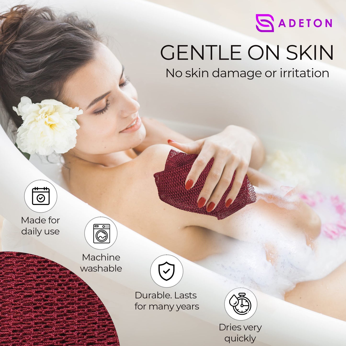 Adeton African Net Sponge, Authentic, Real, Black Owned, Exfoliating Bath Wash Cloth, Net Sponge, Body Exfoliator, Sapo, Shower Bath Accessories, Back