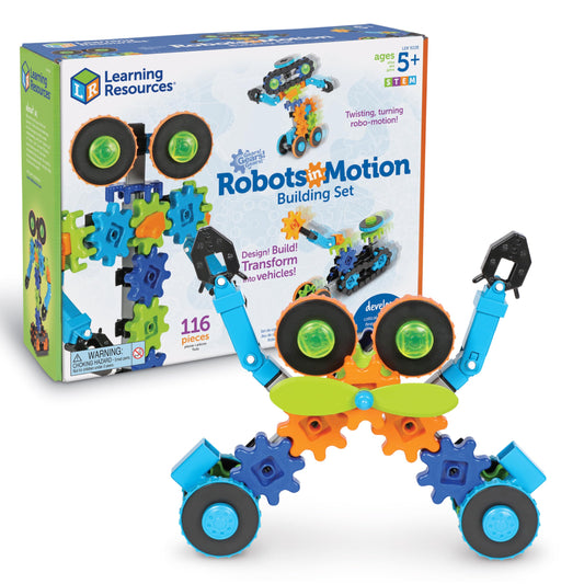 Learning Resources Gears! Gears! Gears! Robots in Motion Building Set - 116 Piece STEM Toy for Kids Ages 5+ - Buildable Robot Construction Playset