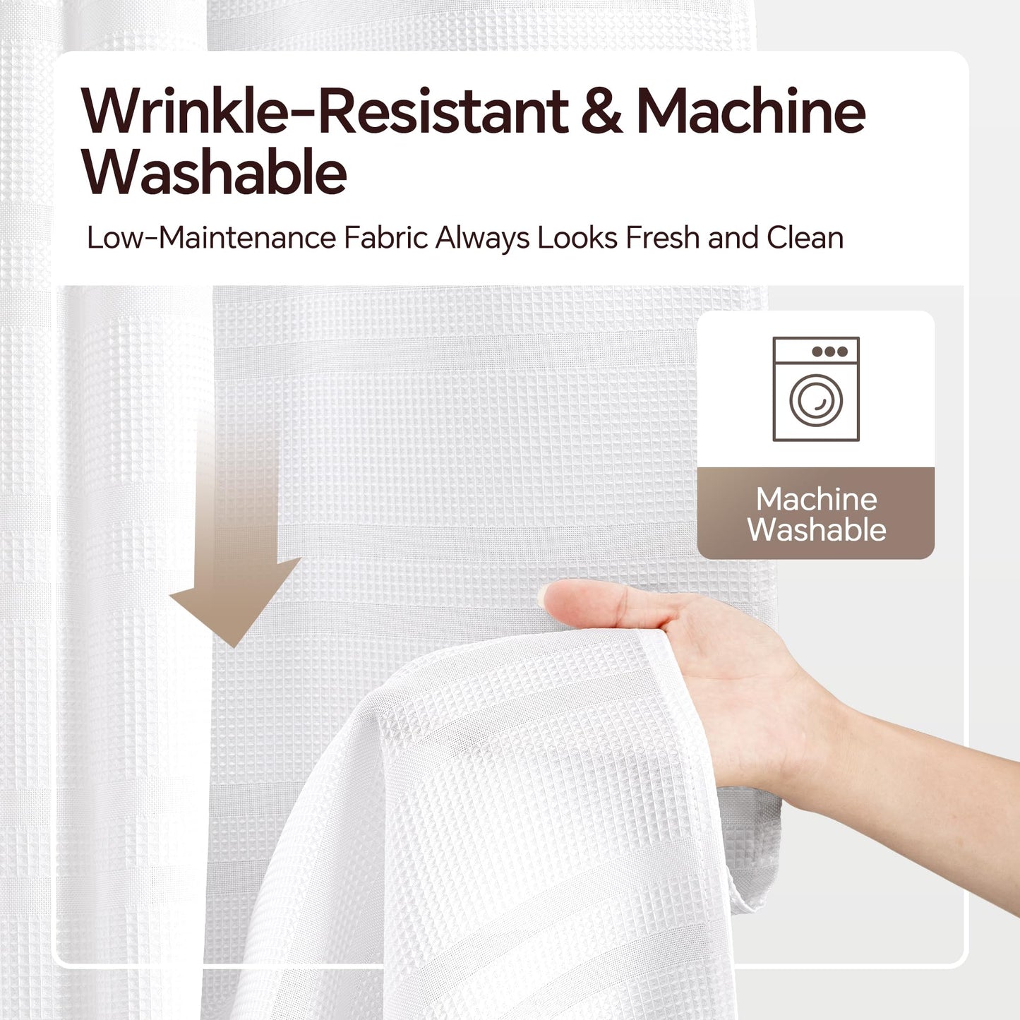 TURKIO White Waffle Shower Curtain, Waffle Weave Striped Shower Curtain Hotel Luxury White Fabric Shower Curtains for Bathroom