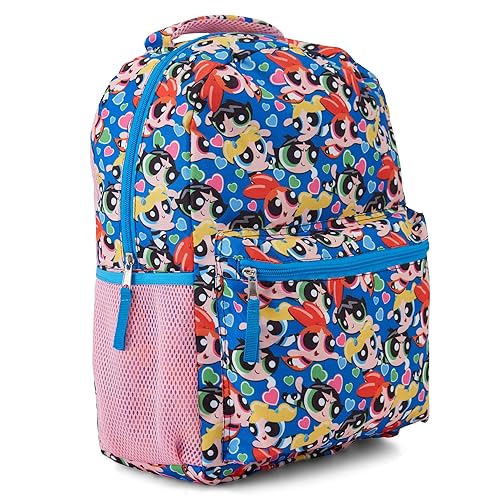 Powerpuff Girls Classic Allover Backpack - Mojo Jojo, Blossom, Bubbles and Buttercup - Officially Licensed Powerpuff Girls School Bookbag (Pink)