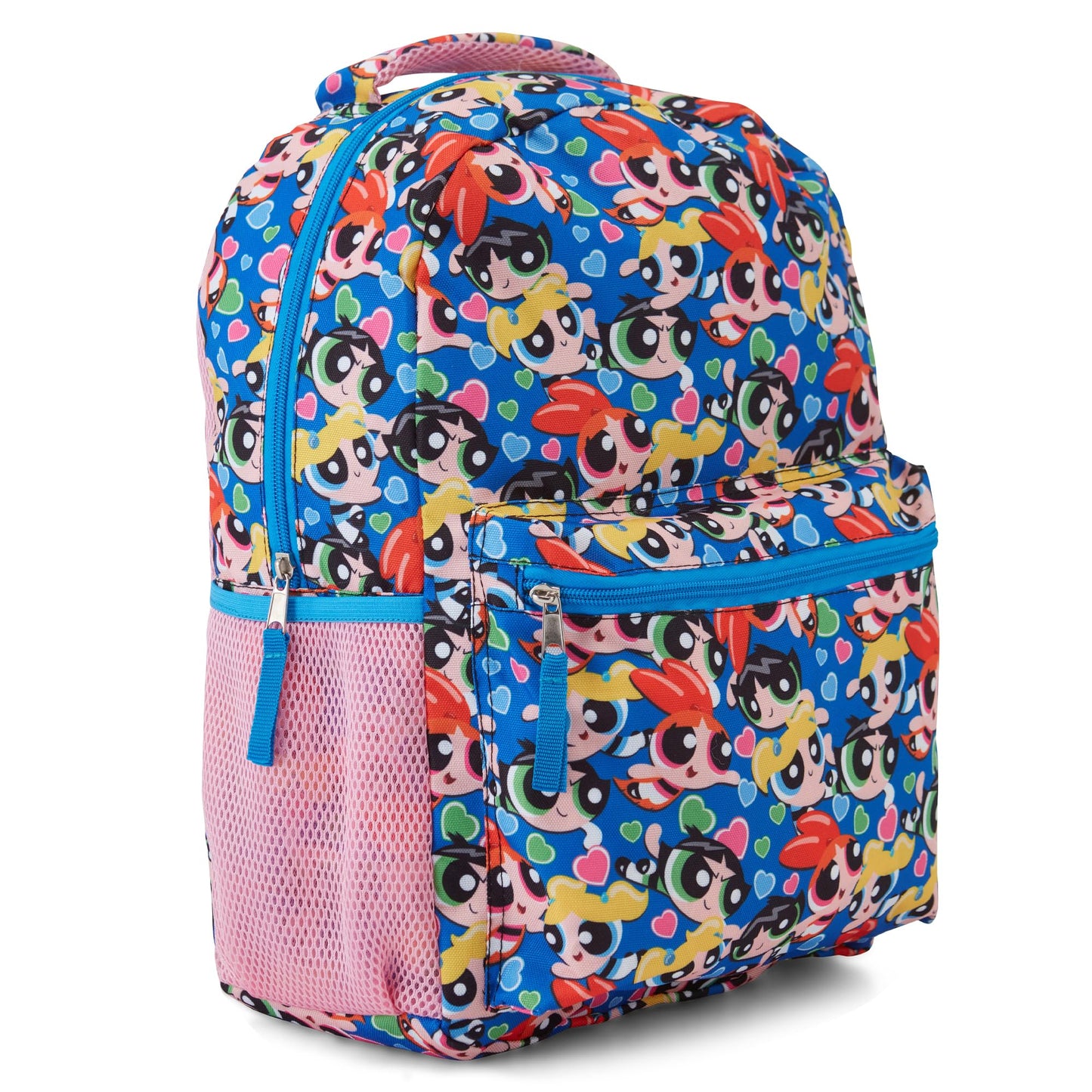 Powerpuff Girls Classic Allover Backpack - Mojo Jojo, Blossom, Bubbles and Buttercup - Officially Licensed Powerpuff Girls School Bookbag (Pink)