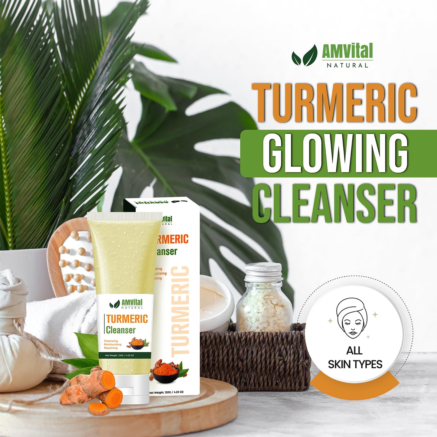 Turmeric Face Wash - Turmeric Facial-Cleanser with Aloe Vera, Vitamin E, and Natural Extracts - Lightweight Daily Gel Face Wash for All Skin Types