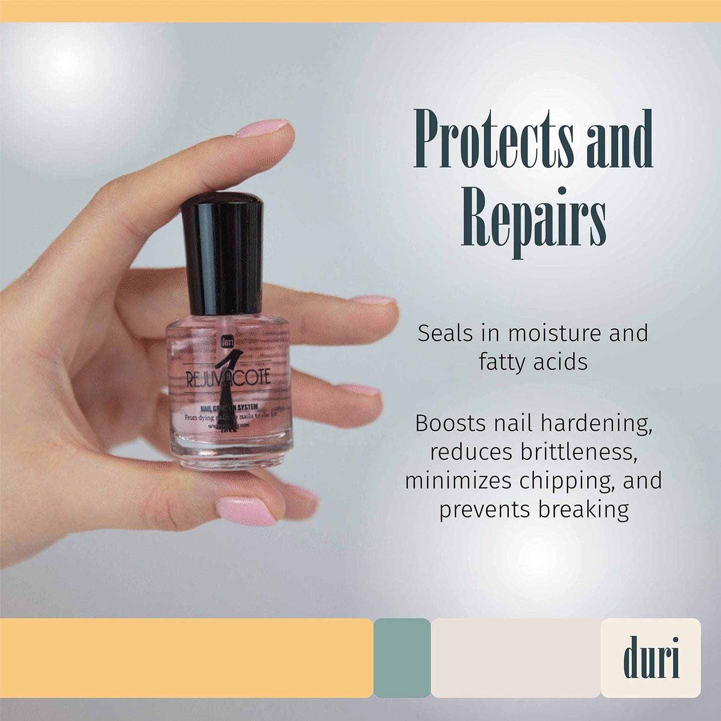 duri Rejuvacote 1 Nail Growth System - Original Maximum Strength Formula - Nail Strengthener and Nail Growth - Base and Top Coat - Pack of 2-0.45 fl.