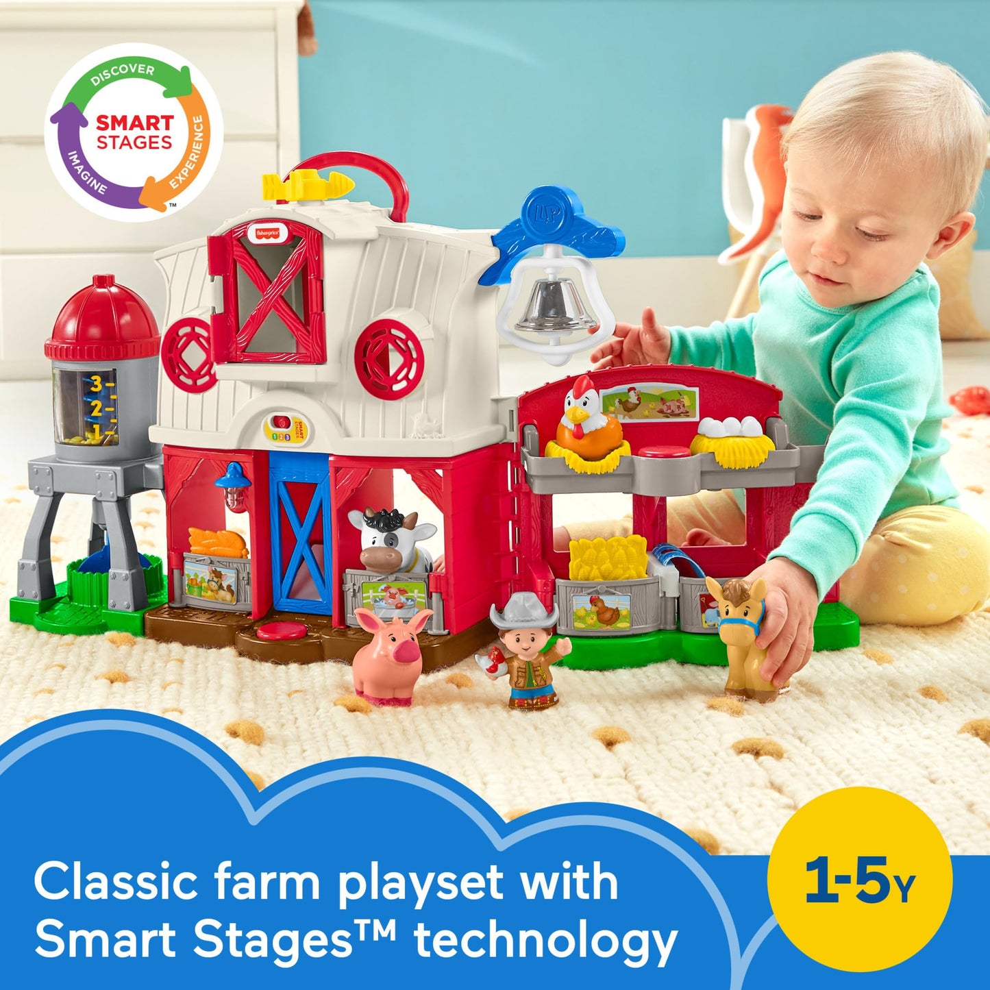 Fisher-Price Little People Toddler Learning Toy Caring for Animals Farm Playset with Smart Stages for Pretend Play Kids Ages 1+ Years