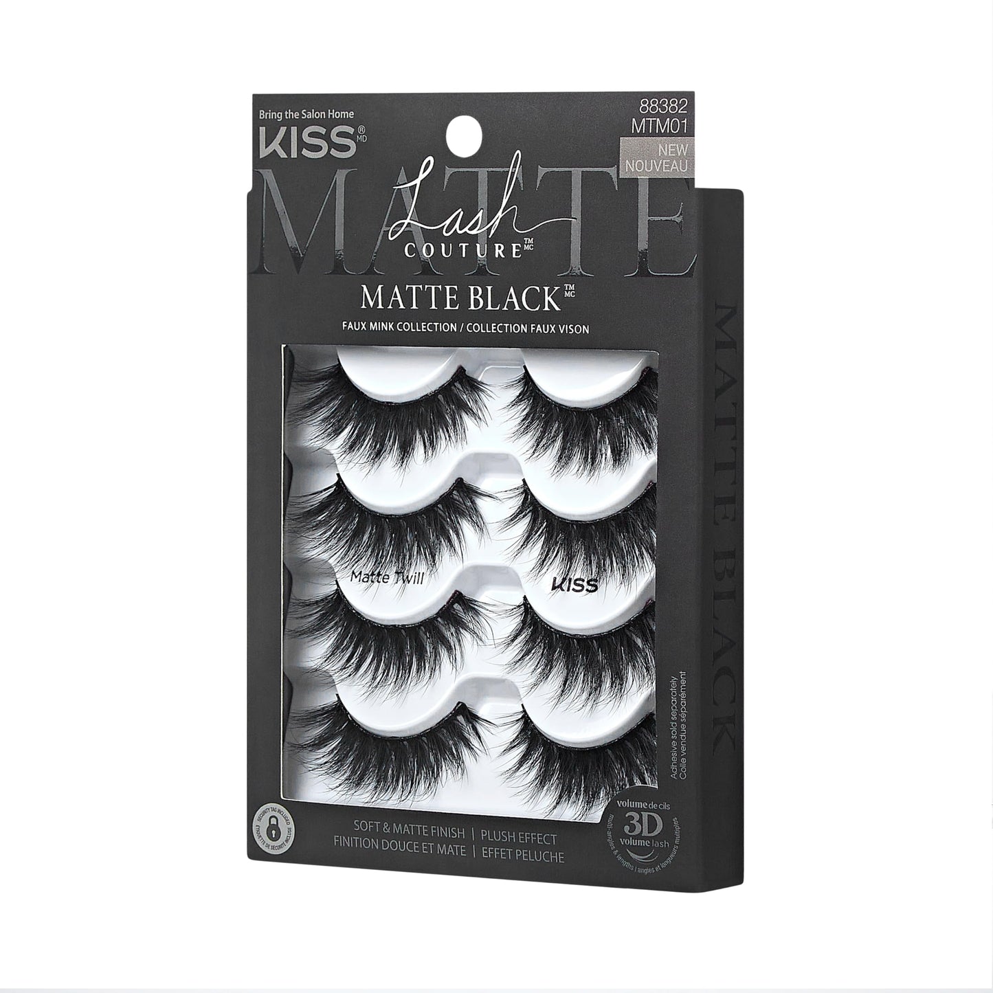 KISS Matte Black, False Eyelashes, 'Matte Twill', 14mm, Includes 4 Pairs Of Lashes, Easy to Apply, Reusable Lash Clusters