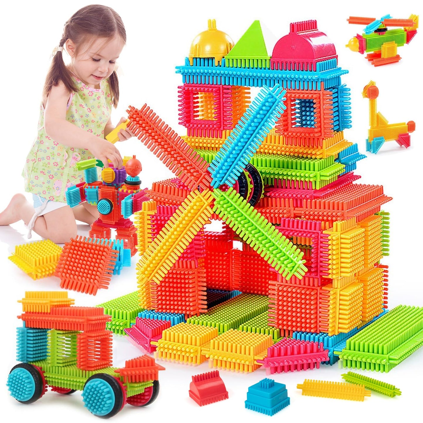 Teytoy 100 Pcs Bristle Shape Building Blocks Toy Set for toddlers Kids