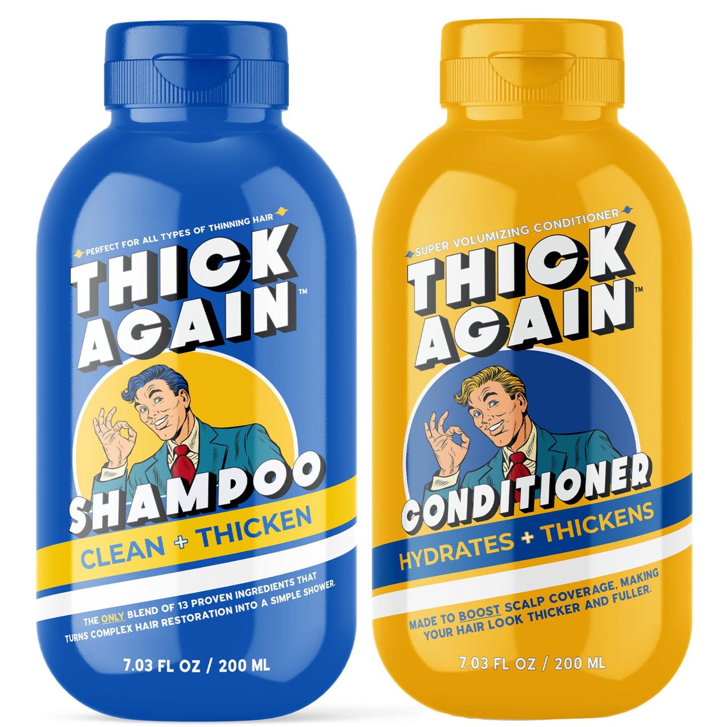 Thick Again Men's Hair Thickening Shampoo & Conditioner System with TrioCore Scalp Care Technology - Natural Solution for Fuller, Thicker-Looking Hair