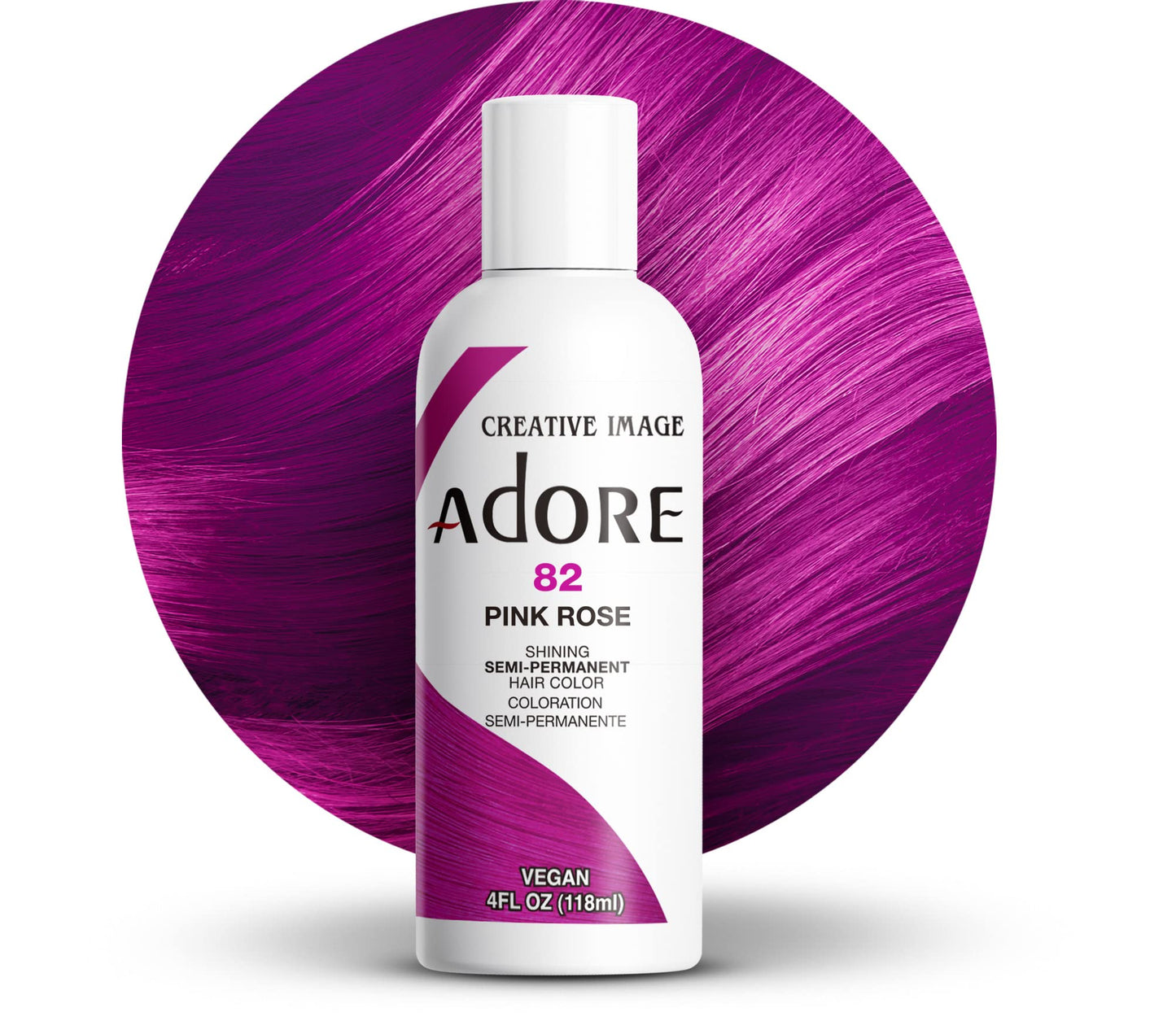 Adore Semi Permanent Hair Color (082 Pink Rose) | Vegan & Cruelty-Free Pink Hair Dye | No Ammonia, No Peroxide, No Alcohol | 4 Fl Oz