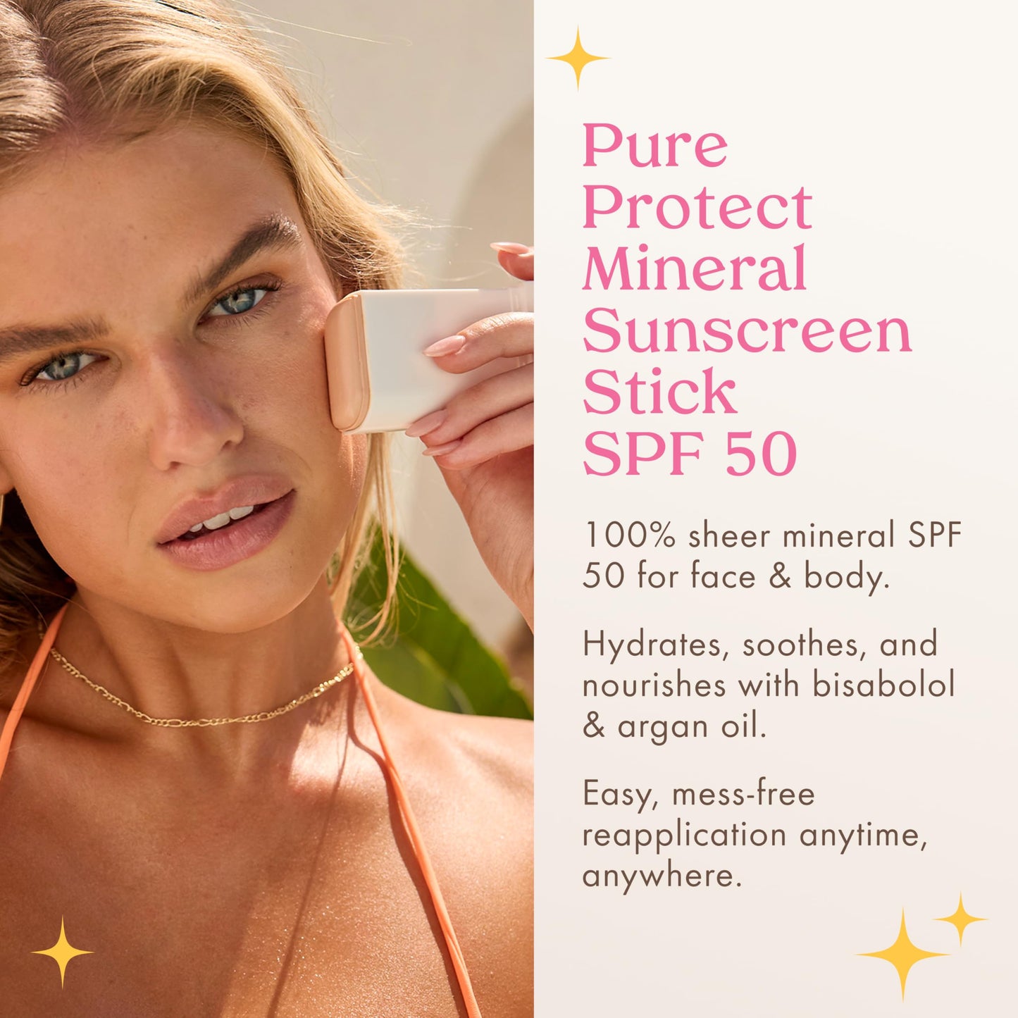 Kopari PURE PROTECT 100% Mineral Sunscreen Stick SPF 50+ Clear Zinc Oxide Face and Body Sunscreen with Hydrating Argan Oil, Shea Butter, Sheer Finish
