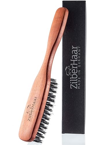 ZilberHaar Long Hair & Beard Brush - Made From Stiff First Cut Boar Bristles And Pearwood - Perfect Beard Care for Men - Works with all Beard Balms
