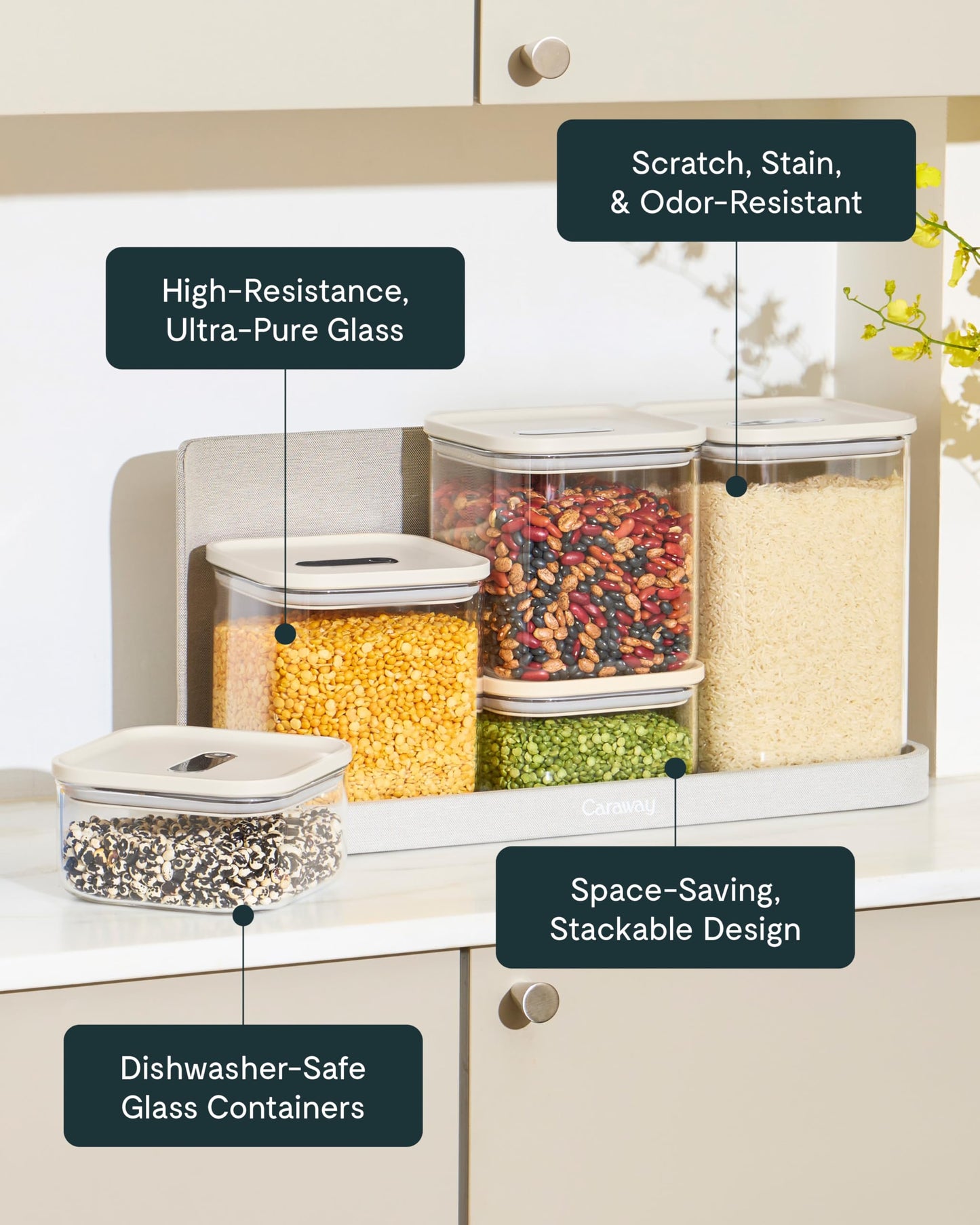 Caraway 13-Piece Glass Airtight Food Storage Containers with Lids - Non-Toxic, BPA-Free Kitchen Storage Containers - Stackable, Space-Saving Airtight…