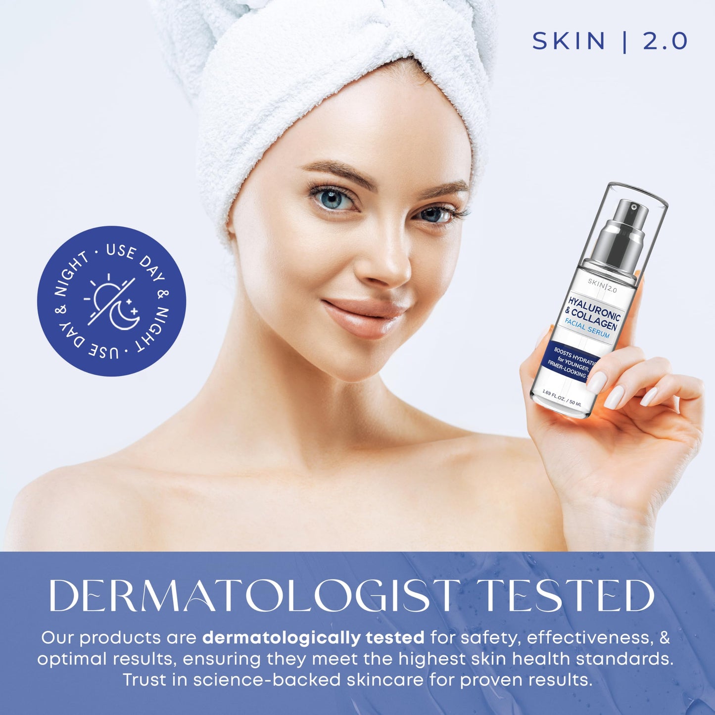 Skin 2.0 Hyaluronic Acid & Collagen Face Serum - Dermatologist Tested, Skin Tightening, Hydrating - Anti-Aging, Clean Beauty, Cruelty-Free Korean