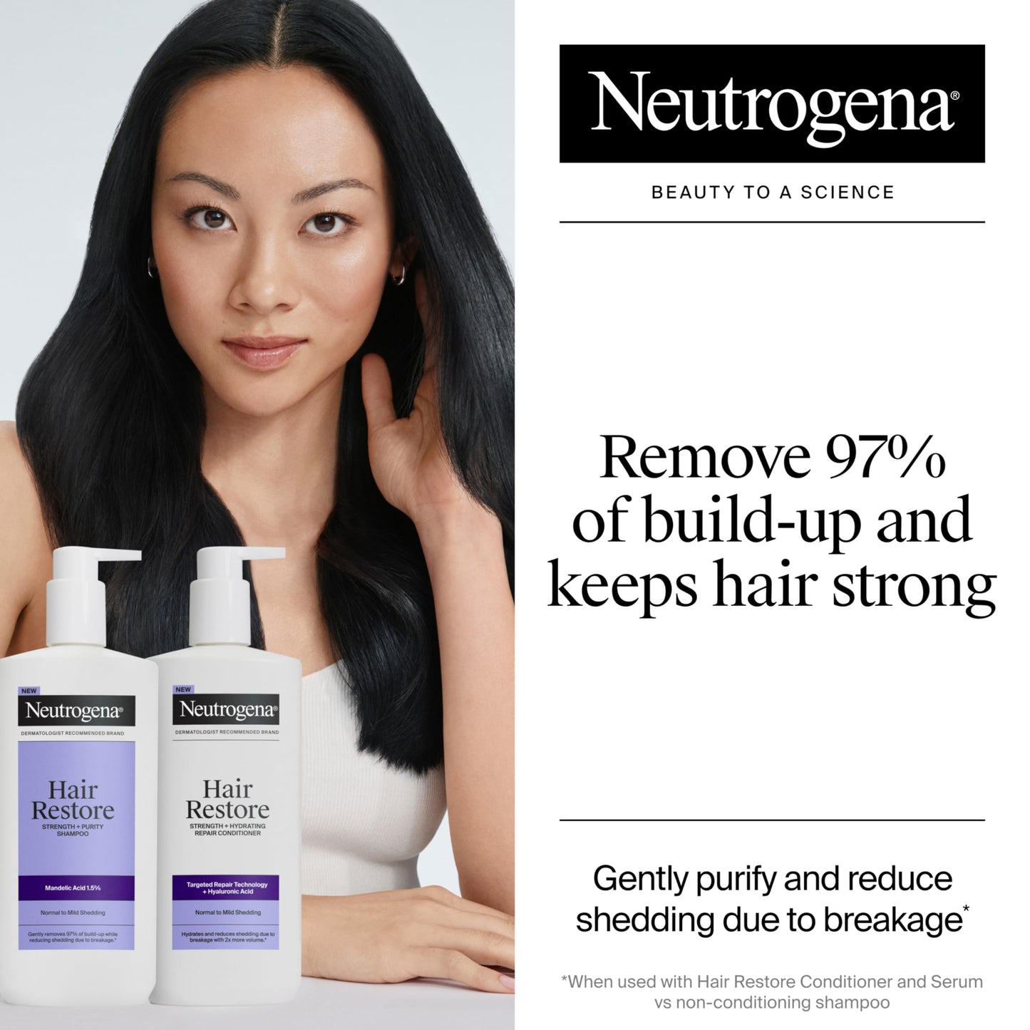 Neutrogena Hair Restore Strength + Purity Shampoo, Exfoliating Hair Wash with 1.5% Mandelic Acid Gently Removes 97% of Buildup & Reduces Shedding due