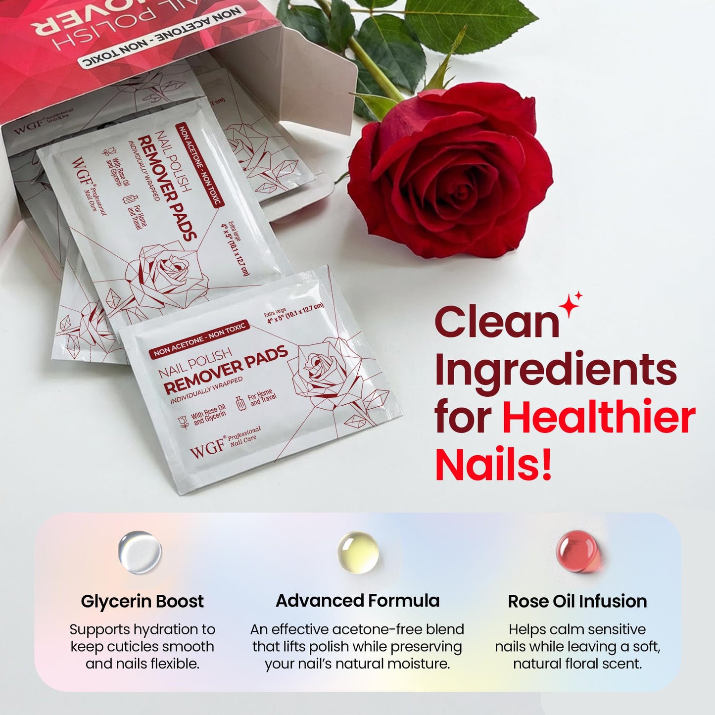 Nail Polish Remover Pads - 14 PCS - 100% Non-Acetone Gentle Formula - Individually Wrapped Wipes - Travel Size Fingernail Remover for Purse & Quick Beauty and Personal Care WGF PROFESSIONAL NAIL CARE