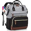 Focdod Women Laptop Backpack Work Bag: 17 inch Travel Computer Backpacks for Nurse Teacher Waterproof College Bookbag with USB Charger Anti-theft Casual Business Backpack Purse Black Grey Brown