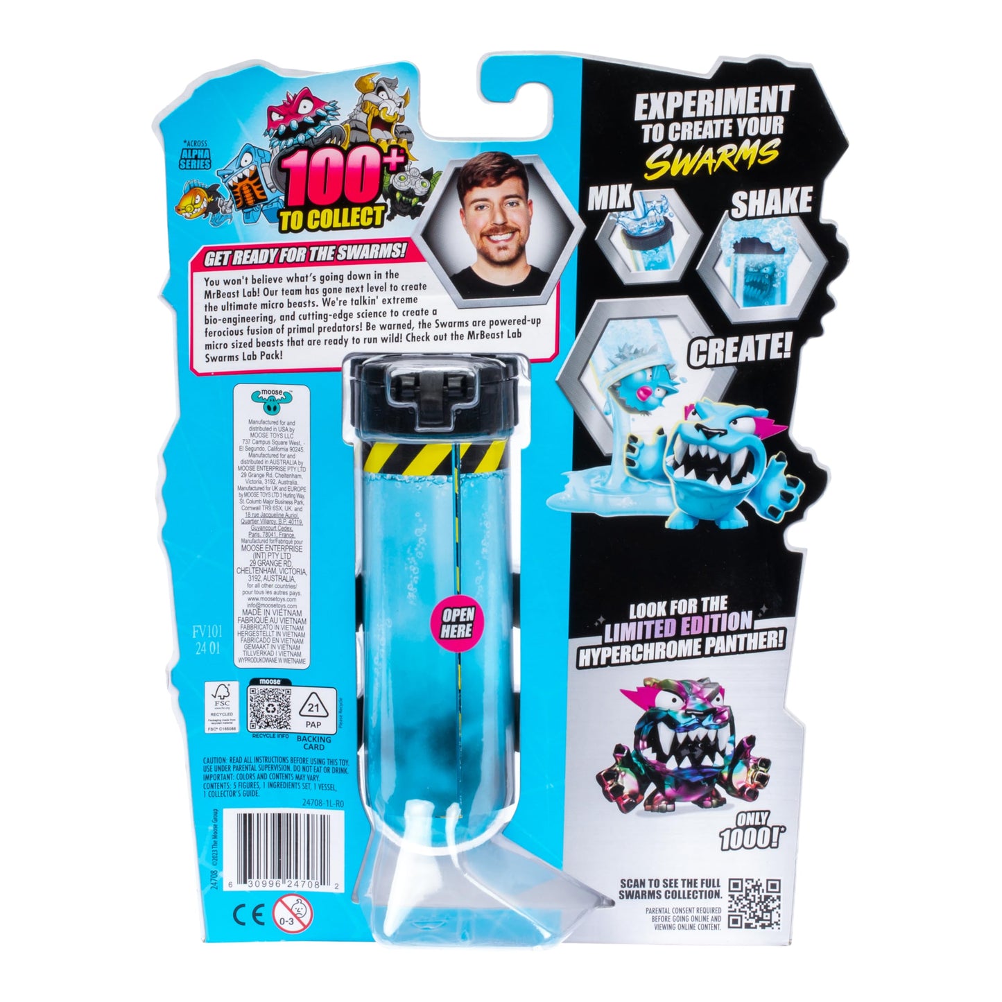 MrBeast Lab Swarms Lab Pack – Add Water to Reveal 5 Collectible 1" Figures, 100+ to Collect, Includes Chance at Limited Hyperchrome Panther