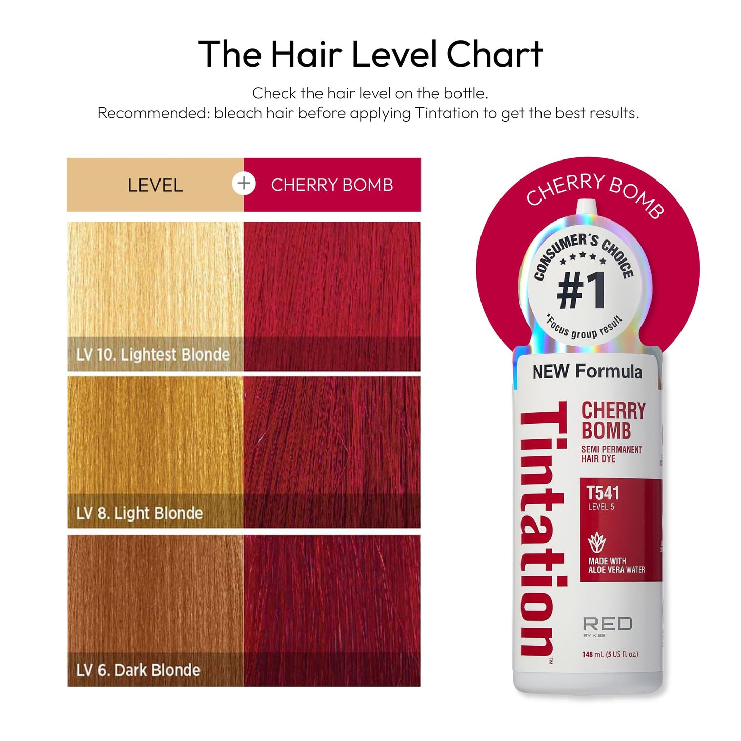 Red by Kiss Tintation Semi-Permanent Hair Color, Aloe Vera Water Based, Argan Oil, Olive Oil, Collagen & Keratin, Long-Lasting Color Dye (Cherry Bomb