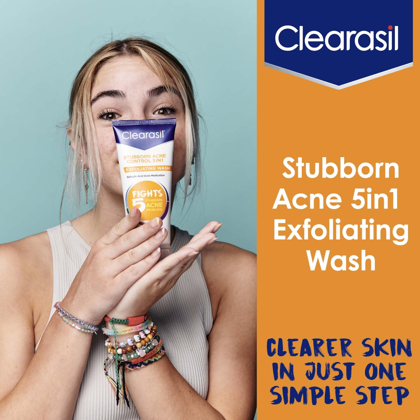 Clearasil Stubborn Acne Control 5in1 Exfoliating Wash, Maximum Strenght with 2% Salicylic Acid Acne Treatment Medicine, Daily Acne Facial Cleanser