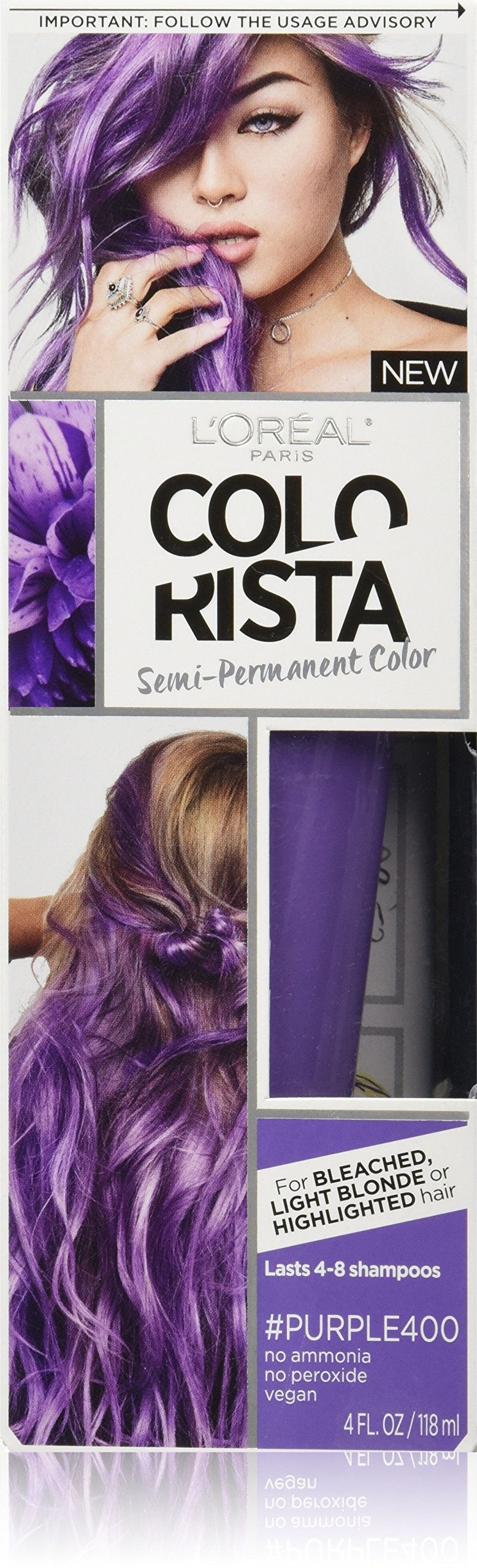 L'Oreal Paris Colorista Semi-Permanent for Light Blonde or Bleached Hair, #Purple