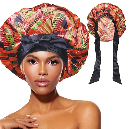 DONNA Large, Extra Large Adjustable Tie Satin Bonnet Sleep Cap 1pc Satin Headband Around Hairline & Nape Area Hair Accessories Night Cap Shower Caps