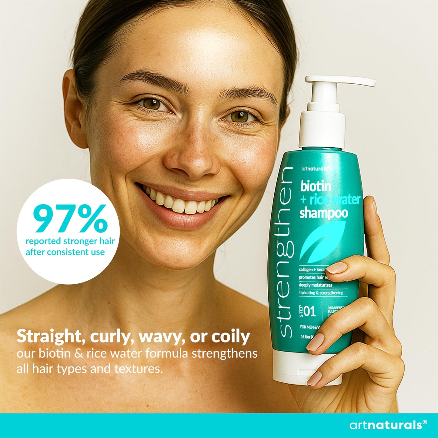 Biotin Rice Water Shampoo and Conditioner Set - Sulfate-Free Formula - Dual Bottle - Made with Collagen, Keratin, and Jojoba to Promote Strength