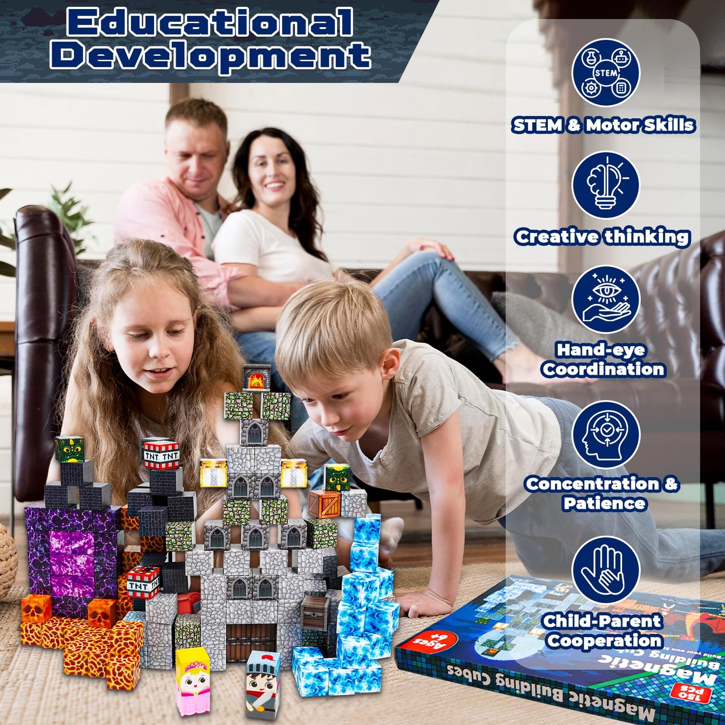GraceDuck Magnetic Blocks 150pcs – Build Dark Castle & Sword World, STEM Montessori Construction Cubes for Kids Ages 6-10